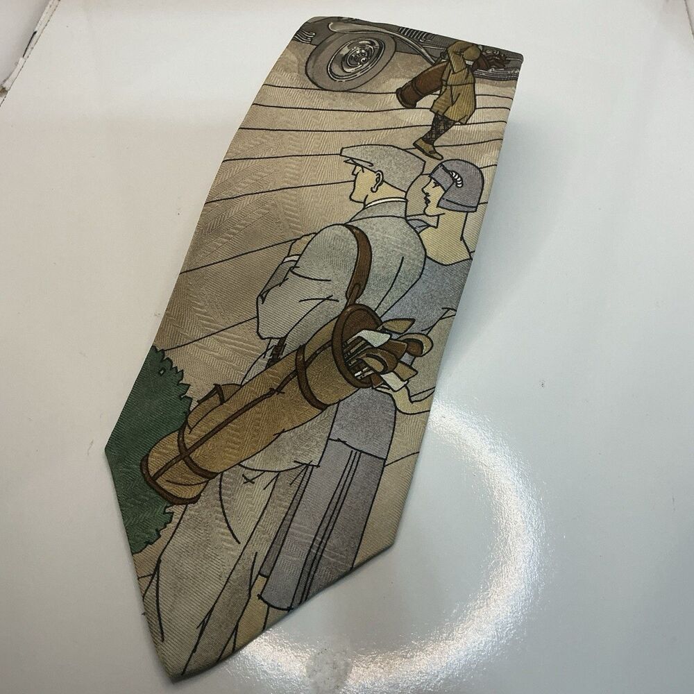 Polo Ralph Lauren Golf Scene Novelty Silk Tie Mens Vintage Cars Golf USA
